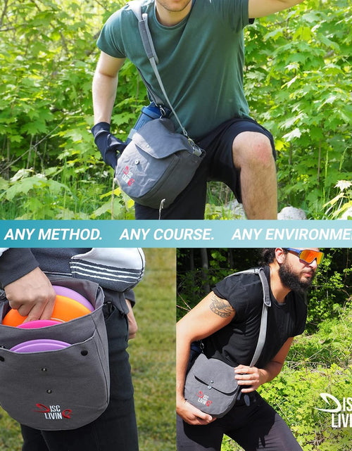 Load image into Gallery viewer, Disc Golf Bag | Frisbee Golf Bag | Easy to Carry | Lightweight Fits up to 10 Discs | 16 Oz Waxed Canvas Sturdy Design | Belt Loop | Double Button Design | Bottle Holder
