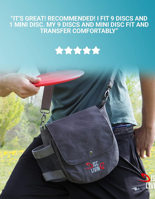 Load image into Gallery viewer, Disc Golf Bag | Frisbee Golf Bag | Easy to Carry | Lightweight Fits up to 10 Discs | 16 Oz Waxed Canvas Sturdy Design | Belt Loop | Double Button Design | Bottle Holder
