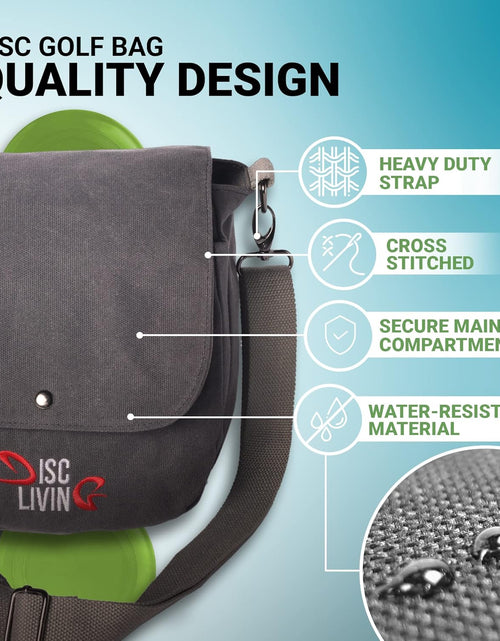 Load image into Gallery viewer, Disc Golf Bag | Frisbee Golf Bag | Easy to Carry | Lightweight Fits up to 10 Discs | 16 Oz Waxed Canvas Sturdy Design | Belt Loop | Double Button Design | Bottle Holder
