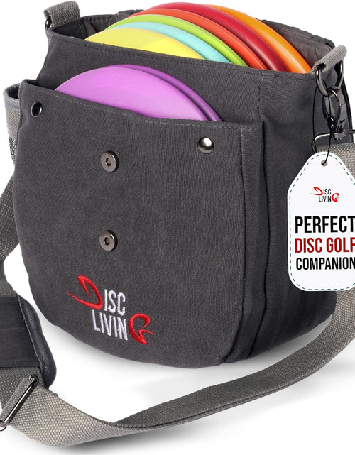 Load image into Gallery viewer, Disc Golf Bag | Frisbee Golf Bag | Easy to Carry | Lightweight Fits up to 10 Discs | 16 Oz Waxed Canvas Sturdy Design | Belt Loop | Double Button Design | Bottle Holder
