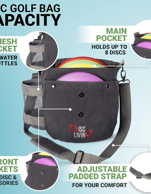 Load image into Gallery viewer, Disc Golf Bag | Frisbee Golf Bag | Easy to Carry | Lightweight Fits up to 10 Discs | 16 Oz Waxed Canvas Sturdy Design | Belt Loop | Double Button Design | Bottle Holder
